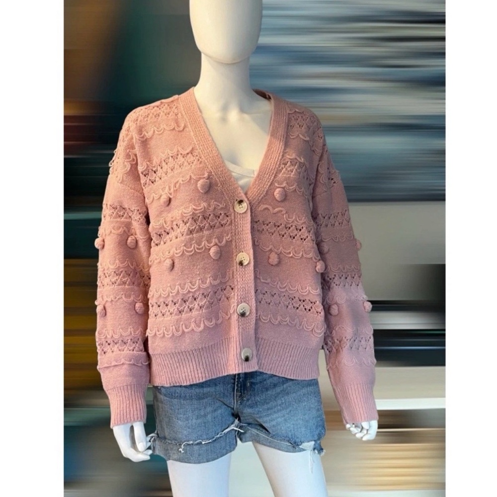 ENTRO lightweight knit knotted detail button front cardigan size medium - Picture 5 of 5
